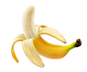 Peeled banana isolated on white background with clipping path - Powered by Adobe