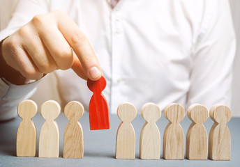 The boss dismisses the employee from the team. Personnel Management. Bad worker. Demotion. The concept of finding people and workers on the job. Selection of teams, the appointment of a leader. Hiring