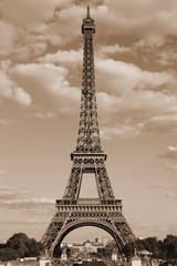 eiffel tower symbol of the city of paris with Sepia Toned effect