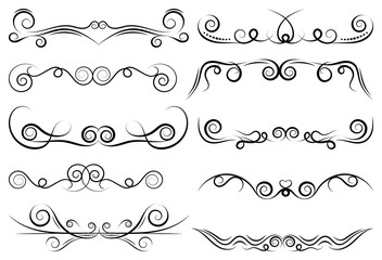 Fototapeta premium Set of curls and scrolls. Decorative divider elements for frames and books. Elegant swirl vector illustration. 