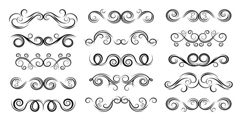 Set of curls and scrolls. Decorative divider elements for frames and books. Elegant swirl vector illustration. 