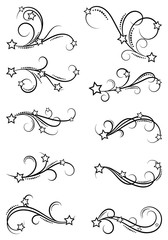 Calligraphic black and elegant swirl dividers collection. Set of curls and scrolls for wall and page decoration, greeting cards and tattoos. Vector calligraphic design border elements illustration.