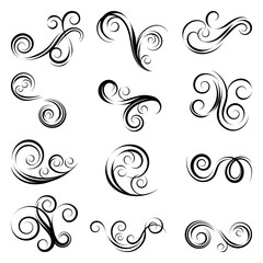 Ornamental design elements.Black dividers on white background. Vector illustration for design, postcard, menu, wedding invitation and books.