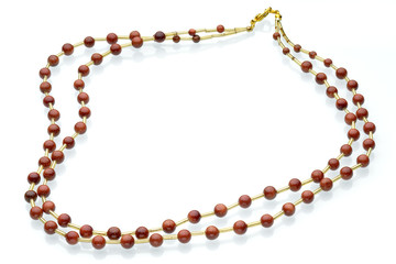 Necklaces, beads, handmade bracelets are made of artificial stone of different breeds.