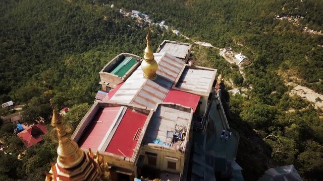 Aerial: Top View of Mt. Popa Looking Down at Popa Taungkalat Temple