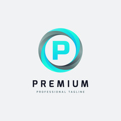 Letter P Blue Circle Logo Design - Vector File