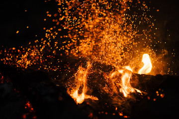 Fototapeta na wymiar Hot flame heat fire abstract black background. concept: burn, flame, heat, lighting ,blaze ,glow, flash