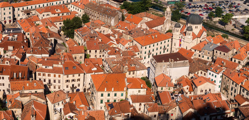 Naklejka premium Tile roofs of old town of Kotor, Montenegro