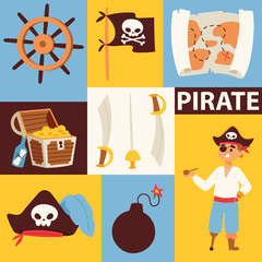 Piratic vector pirating chest and flag skull backdrop pirate character buccaneer man illustration background set of piracy signs wallpaper adventure on island