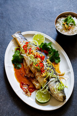 Whole sea bass baked with Thai spices