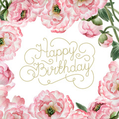 Postcard with pink peonies