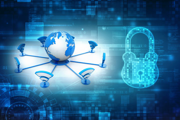 Wifi icon with world map, World wifi concept, Wifi internet Communication Concept. 3d render