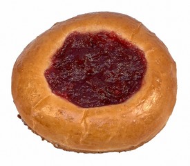 Cheesecake with raspberry jam donut isolated on white background