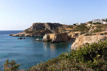 Fototapeta na wymiar Karpathos island, panorama on Amopi rocky coast - Aegean sea, Dodecanese Islands, Greece