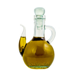Extra virgin olive oil glass jar isolated