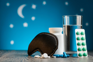 Mask, pills and water