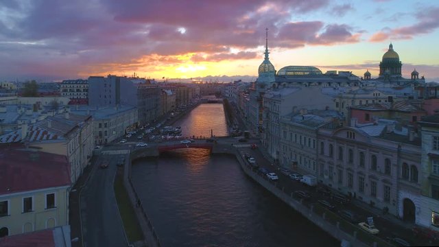 Red Bridge (Krasniy most) in Saint Petersburg, Russian at sunset in autumn