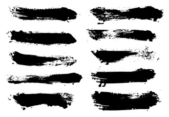 Brush strokes set vector painted isolated objects