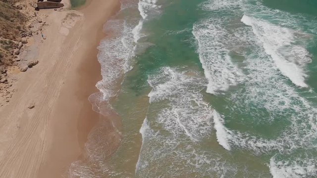 Top View of the Mediterranean Blue Sea, Beach and Coastline, Israel, Netanya