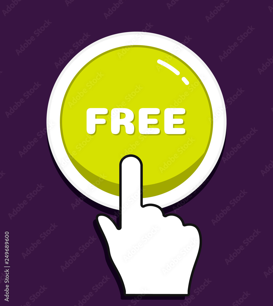 Aufkleber hand mouse cursor clicks the round free button. hand icon pointer. illustration for graphic and web 