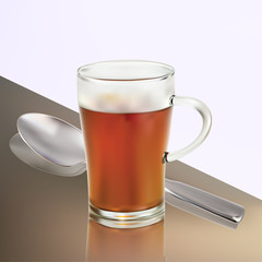 Realistic Hot Tea Drink and Spoon
