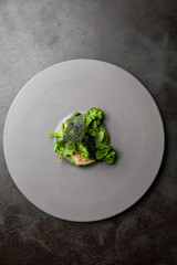 white fish broccoli and wasabi