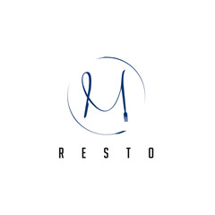Restaurant logo/Fork and Knife in M initial letter design.