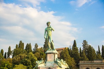 Fototapeta na wymiar David Statue at Michelangelo square. Summer sunny evening. Florence, Italy.