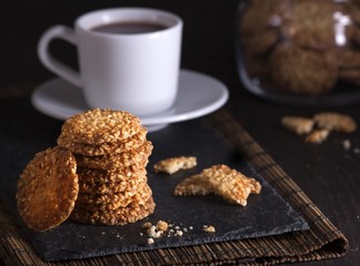 chocolate chip cookies and cup of coffee