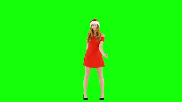 Christmas Girl Dancing and Sending Kisses on Green Screen