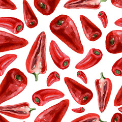Seamless watercolor pattern of red sweet peppers for background. - 249693075