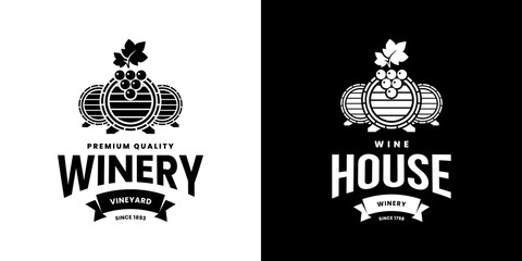 Modern wine vector isolated logo sign for pub, tavern, restaurant, house, shop, store, club and cellar. Premium quality vinery logotype illustration set. Fashion brand badge design template bundle.