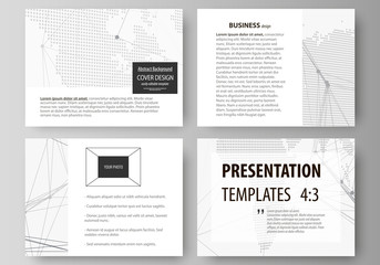 The minimalistic abstract vector illustration of the editable layout of the presentation slides design business templates. Global network connections, technology background with world map.