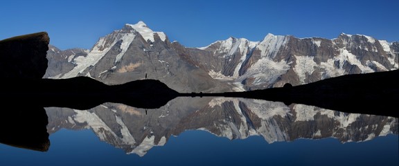 Summer in the Swiss Alps, Murren area, overlooking the Eiger, Monch and Jungfrau mountains...
