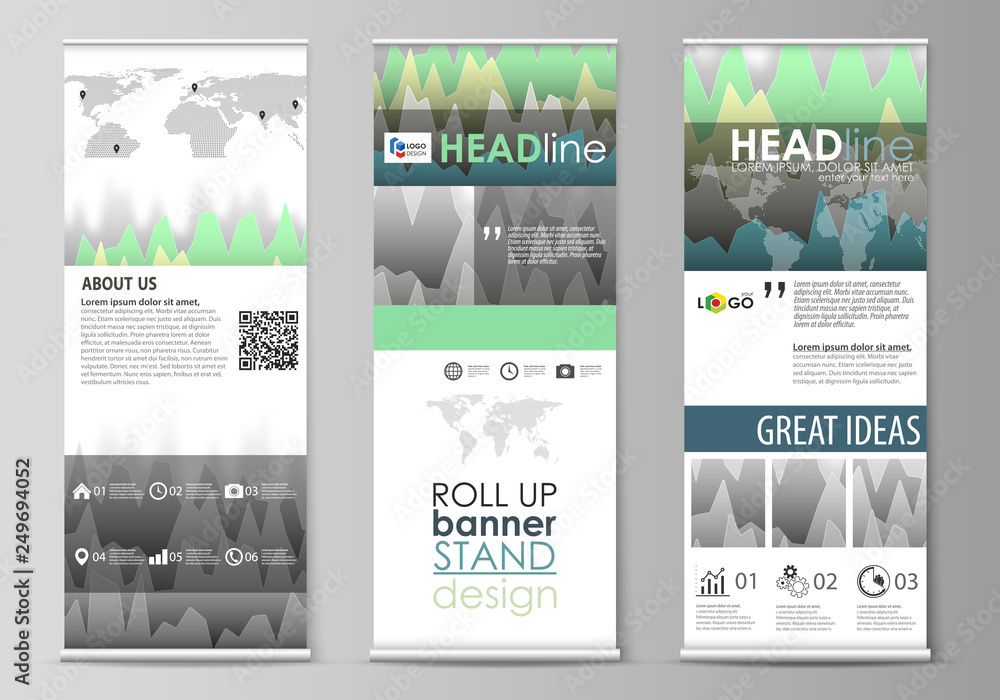 Poster the minimalistic vector illustration of the editable layout of roll up banner stands, vertical flyer