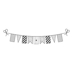 Decorations bunting flags for Ghana national day holiday in black outline flat design. Independence day or National day holiday concept.