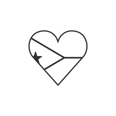 Djibouti flag icon in a heart shape in black outline flat design. Independence day or National day holiday concept.