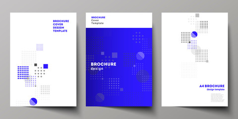 The vector layout of A4 format modern cover mockups design templates for brochure, magazine, flyer, booklet, annual report. Abstract vector background with fluid geometric shapes.