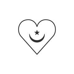 Mauritania flag icon in a heart shape in black outline flat design. Independence day or National day holiday concept.