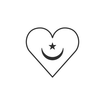 recommend clip art: Mauritania flag icon in a heart shape in black outline flat design. Independence day or National day holiday concept.