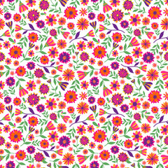 Dia de los muertos seamless vector pattern with marigold flowers. The main symbols of the holiday on the white background. Day of the dead.