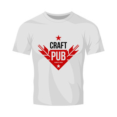 Modern craft beer drink vector logo sign for bar, pub, store, brewhouse or brewery isolated on white t-shirt mock up. Premium quality ear arrow logotype illustration. Brewing fashion badge design.