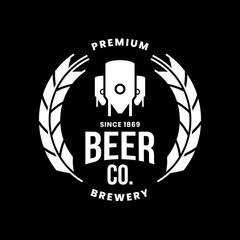 Modern craft beer drink vector logo sign for bar, pub, store, shop, brewhouse, brewery isolated on black background. Premium round logotype emblem illustration. Brewing fest t-shirt badge design.