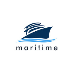 Ocean Ship logo, nautical sailing icon vector design. Sea boat illustration. Vector logo template.