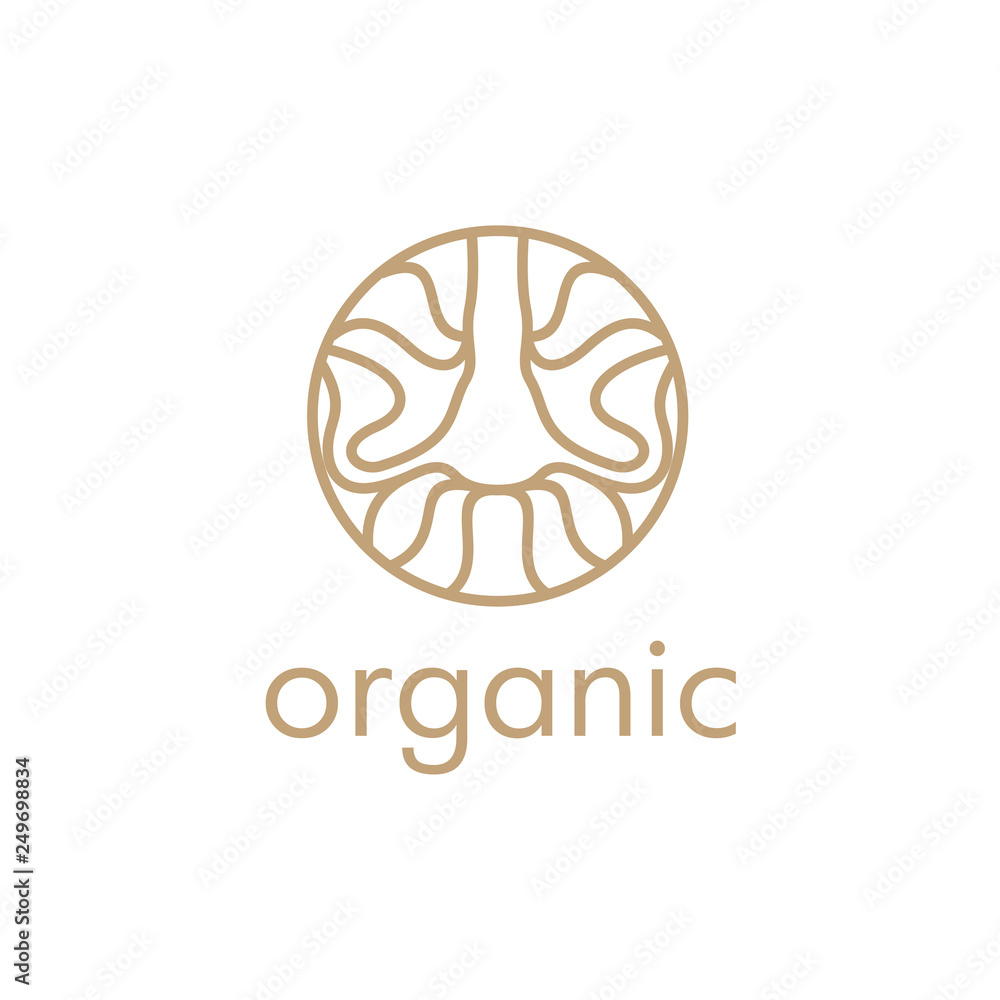 Poster vector logo of floral element. abstract round blossoming flower with petals. linear emblem for desig