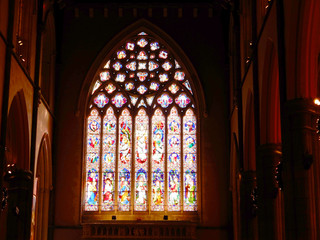 Inside church in sunlight