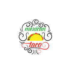 Taco vector illustration in flat style. Taco mexican food. Traditional tacos isolated from background. Taco fast food. - Vector