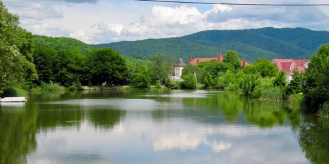 Spring landscape with river and trees