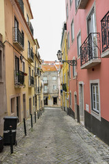Fototapeta na wymiar Street in Lisabon in color. In the city centre. small street