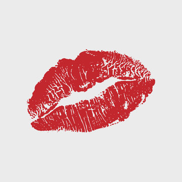 Vector Illustration Of Womans Girl Red Lipstick Kiss Mark Isolated On White Background. Valentines Day Icon, Sign, Symbol, Clip Art For Design.